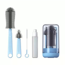 Kit Escova Higiene Lavar 4 em 1 para Copo, Garrafa, Mamadeira Portátil Viagem de Silicone e Suporte