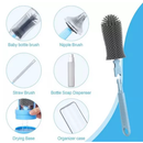 Kit Escova Higiene Lavar 4 em 1 para Copo, Garrafa, Mamadeira Portátil Viagem de Silicone e Suporte