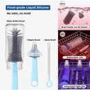 Kit Escova Higiene Lavar 4 em 1 para Copo, Garrafa, Mamadeira Portátil Viagem de Silicone e Suporte