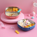 Marmita Infantil 17x17x6cm Térmica Vedável Lancheira Inox Com Garfinho 3 Compartimentos Com Alça