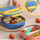 Marmita Infantil 17x17x6cm Térmica Vedável Lancheira Inox Com Garfinho 3 Compartimentos Com Alça
