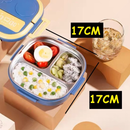 Marmita Infantil 17x17x6cm Térmica Vedável Lancheira Inox Com Garfinho 3 Compartimentos Com Alça