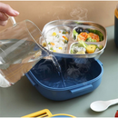 Marmita Infantil 17x17x6cm Térmica Vedável Lancheira Inox Com Garfinho 3 Compartimentos Com Alça