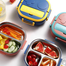 Marmita Infantil 17x17x6cm Térmica Vedável Lancheira Inox Com Garfinho 3 Compartimentos Com Alça