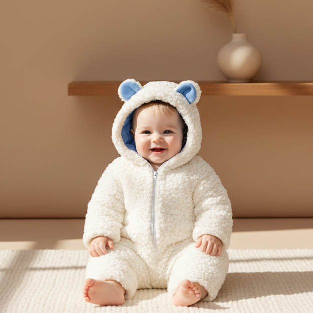 Macacão Bebê Menino e Menina Ursinho Sherpa Pele de Carneiro Infantil Quentinho Soft