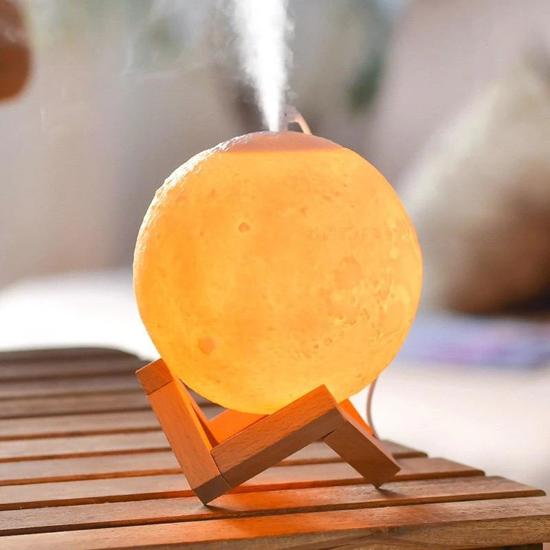 Umidificador Luminária + Essências Abajur 2em1 900ml Lua 3d Vaporizador de Ambiente Difusor De Ar